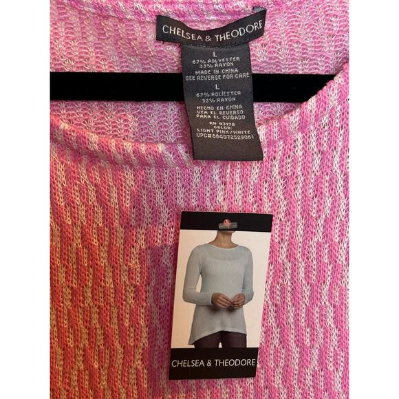 Chelsea & Theodore Lightweight Knit Sweater Pink & White *New* Size Large - Picture 3 of 7